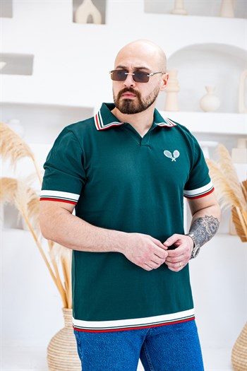 Tenis Raketi Nakışlı Retro Çizgili Polo Yaka T-Shirt (TSY83)