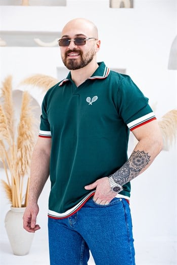 Tenis Raketi Nakışlı Retro Çizgili Polo Yaka T-Shirt (TSY83)