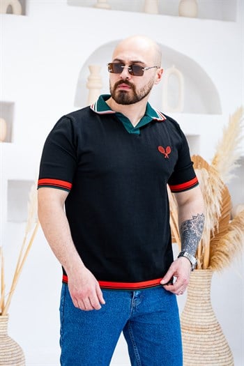 Tenis Raketi Nakışlı Retro Çizgili Polo Yaka T-Shirt (TSS83)