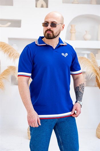Tenis Raketi Nakışlı Retro Çizgili Polo Yaka T-Shirt (TSM83)