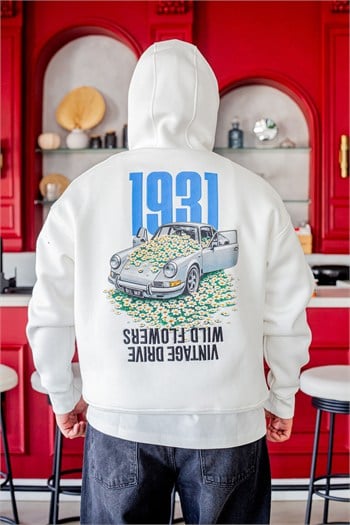 Vintage Araba Baskılı Oversize Kapüşonlu Sweatshirt (SVTB113)
