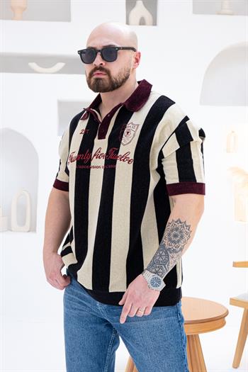 Vintage Polo Yaka Nakış Detaylı T-shirt (TSBO57)