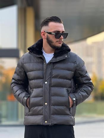 Yaka Kürklü Deri Şişme Mont (İGA09)