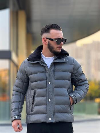 Yaka Kürklü Deri Şişme Mont (İGG09)