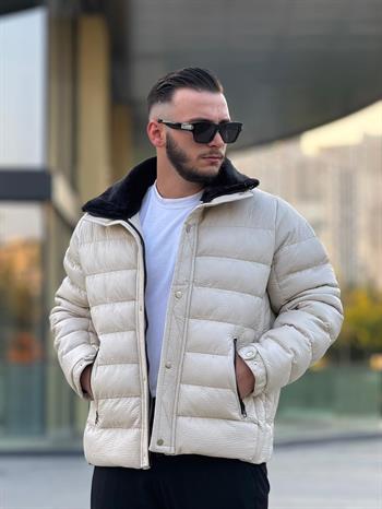 Yaka Kürklü Deri Şişme Mont (İGK09)