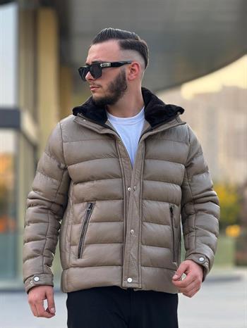 Yaka Kürklü Deri Şişme Mont (İGKA09)