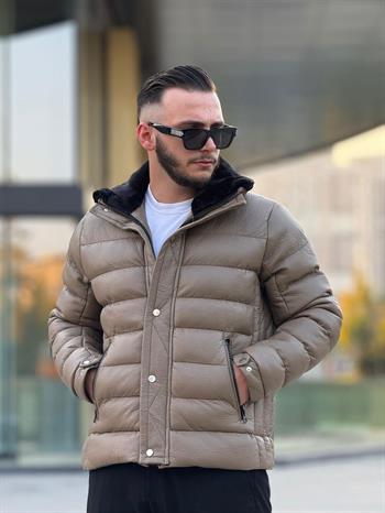 Yaka Kürklü Deri Şişme Mont (İGKA09)