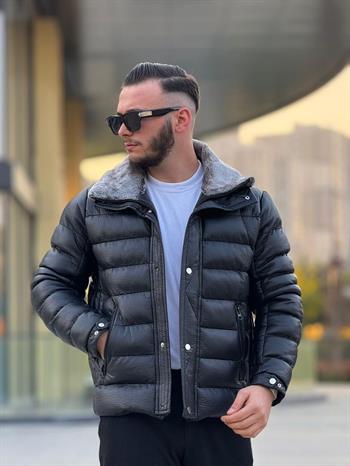 Yaka Kürklü Deri Şişme Mont (İGS09)