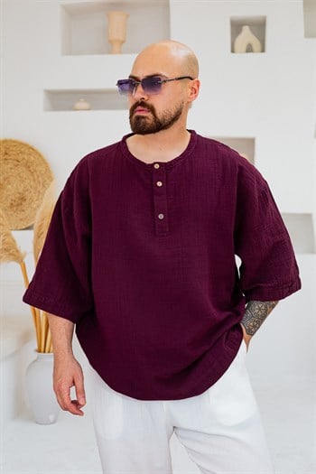 Yarım Düğmeli Salaş Kesim Fakir Kol T-Shirt (TSBO104)