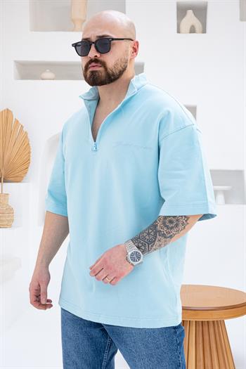 Yarım Fermuarlı Sırt Nakışlı Oversize Tişört (TSM53)