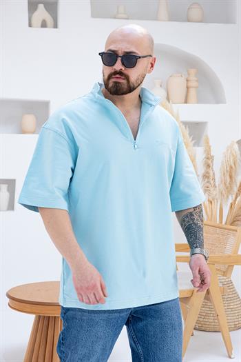Yarım Fermuarlı Sırt Nakışlı Oversize Tişört (TSM53)