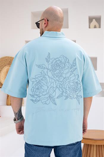 Yarım Fermuarlı Sırt Nakışlı Oversize Tişört (TSM53)