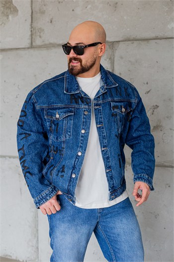 Yazı Baskılı Oversize Erkek Kot Ceket (MEV102)