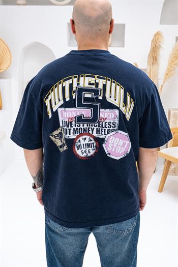 Yıkamalı Göğüs Sırt Baskılı Ve Nakışlı Oversize T-shirt(TSL65)