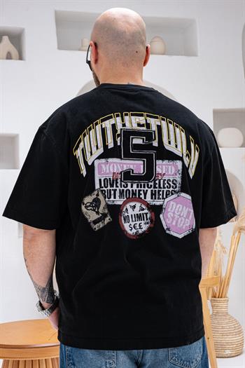 Yıkamalı Göğüs Sırt Baskılı Ve Nakışlı Oversize T-shirt(TSS65)