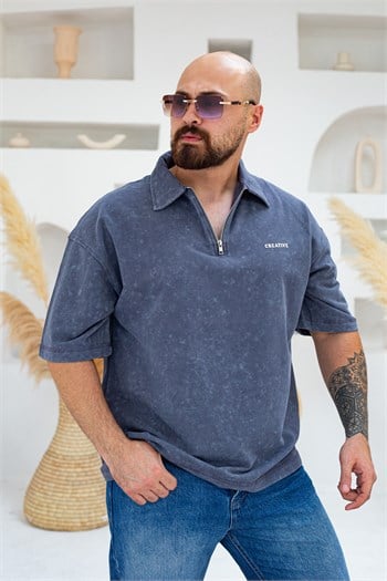 Yıkamalı Polo Yaka Oversize T-Shirt (TSG108)