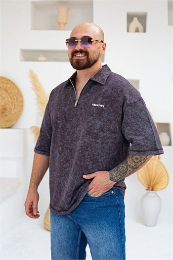 Yıkamalı Polo Yaka Oversize T-Shirt (TSKA108)