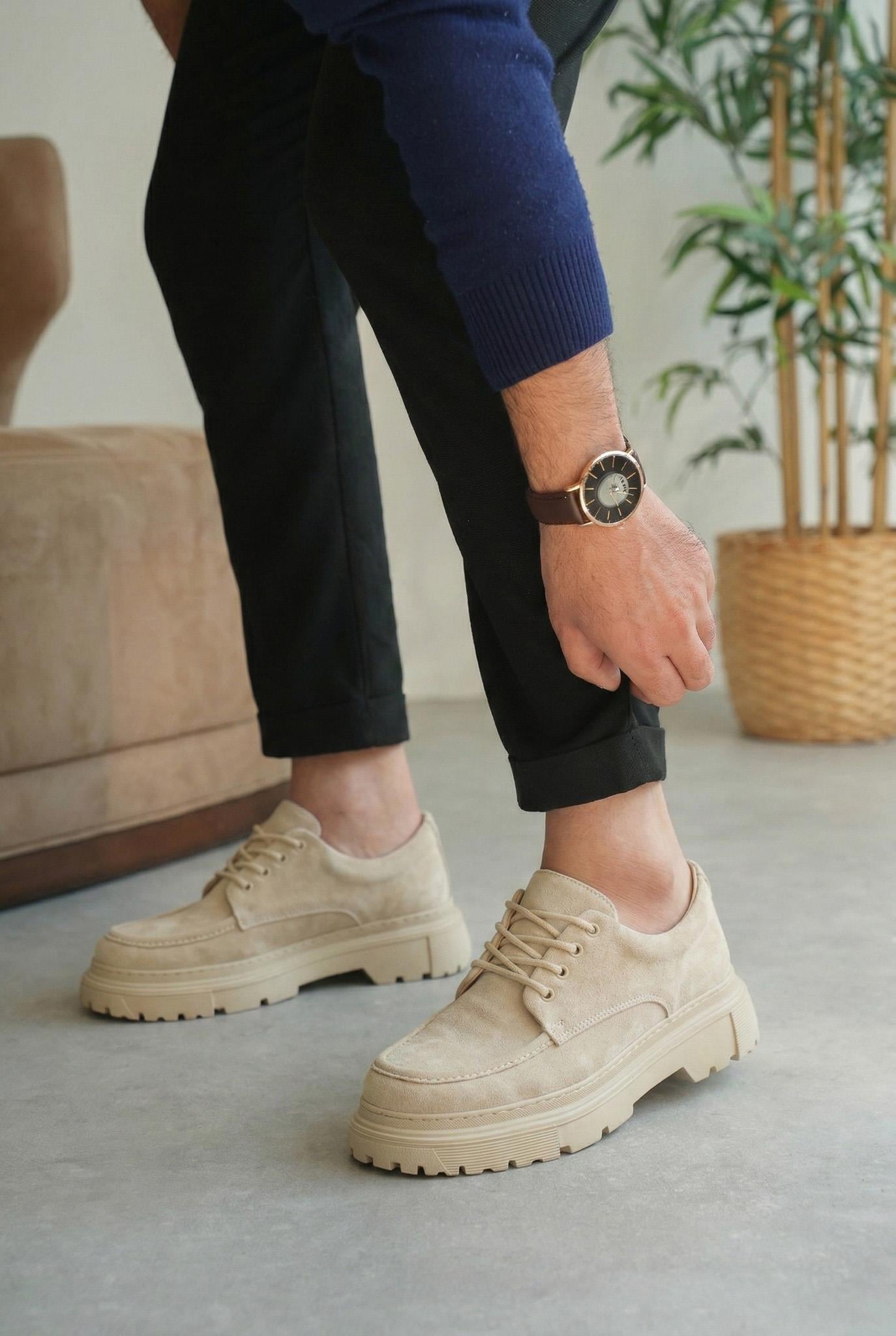 Bej Premium Süet Kalın Taban Erkek Sneaker (AYKK03)