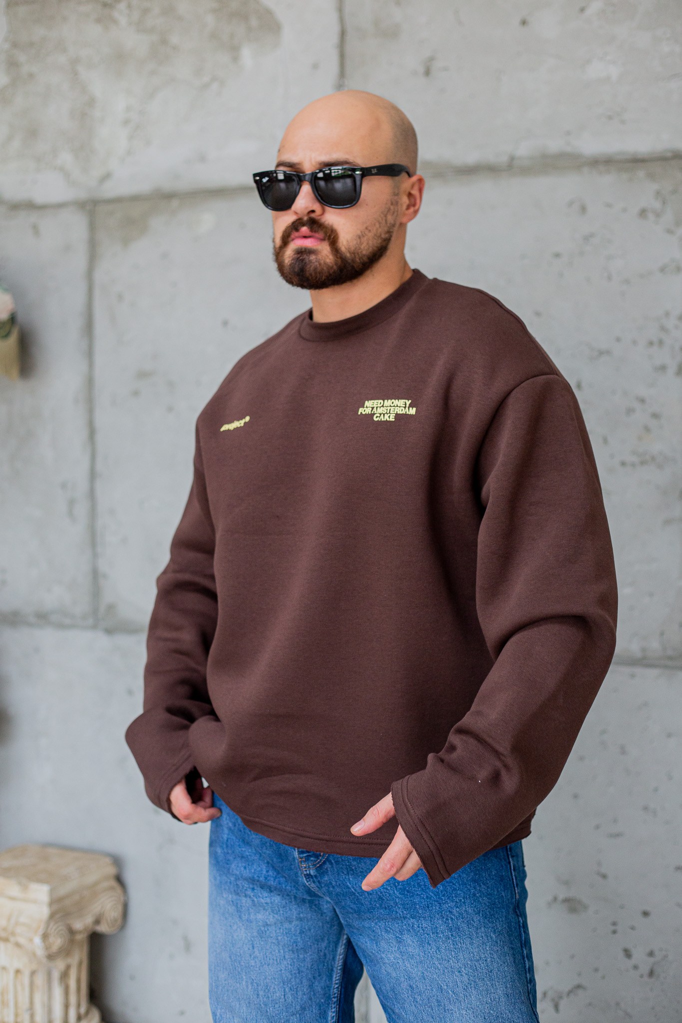 Bisiklet Yaka Baskılı Nakışlı Oversize Erkek Sweatshirt (SVTKA117)