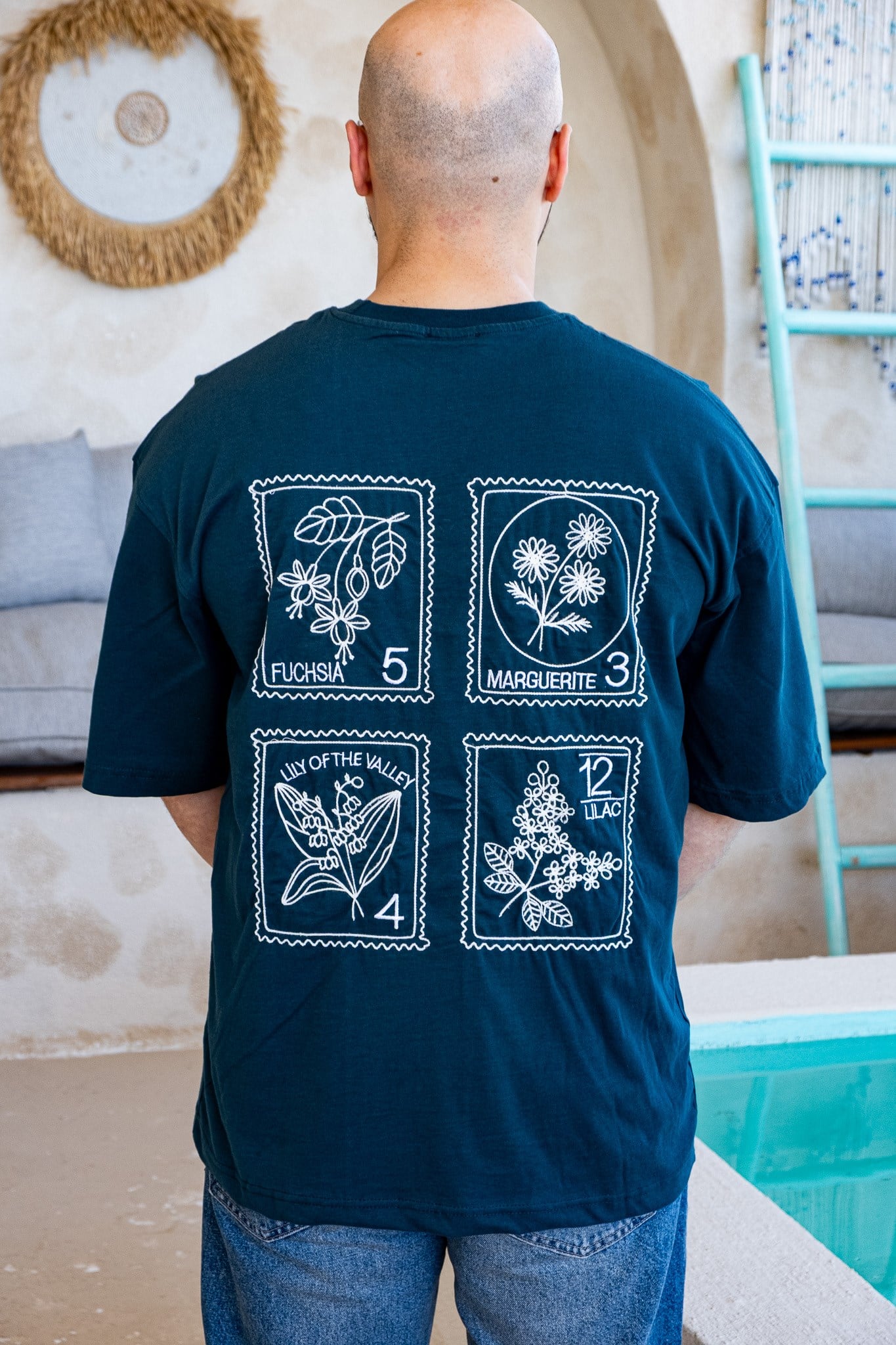 Botanik Pul Detaylı Sırt Baskılı Oversize T-Shirt (TSM80)