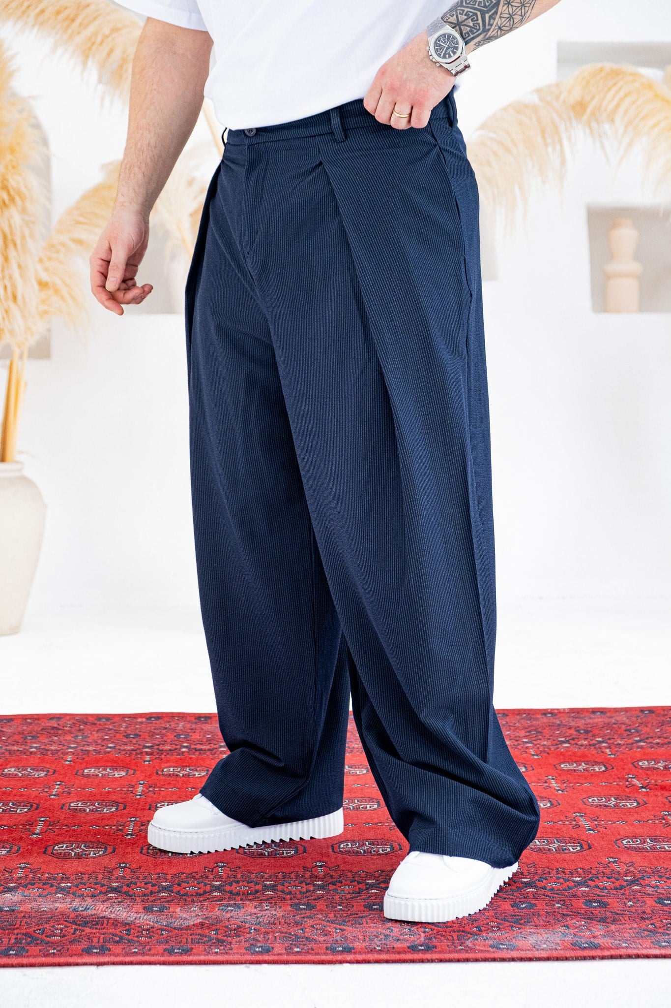 Derin Pileli Geniş Paça Baggy Kumaş Pantolon (JGL57)