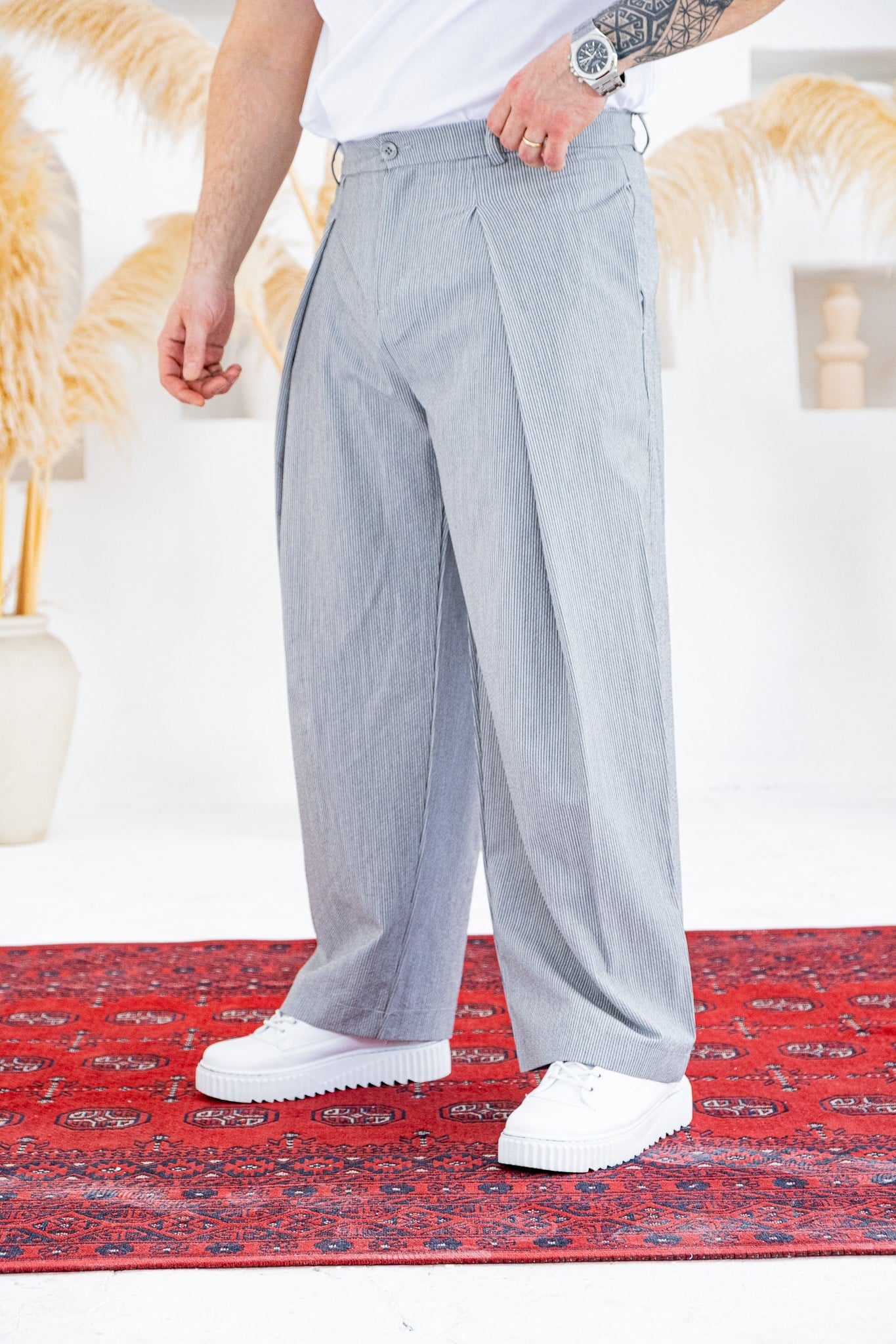 Derin Pileli Geniş Paça Baggy Kumaş Pantolon (JGG57)