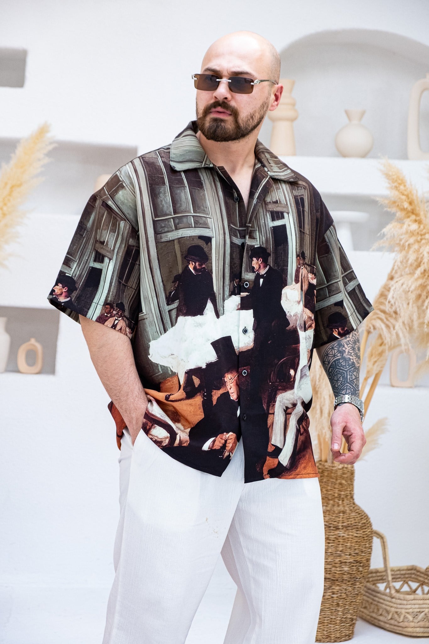 Desenli Dubble Hürrem Kumaş Oversize Gömlek (GM113)