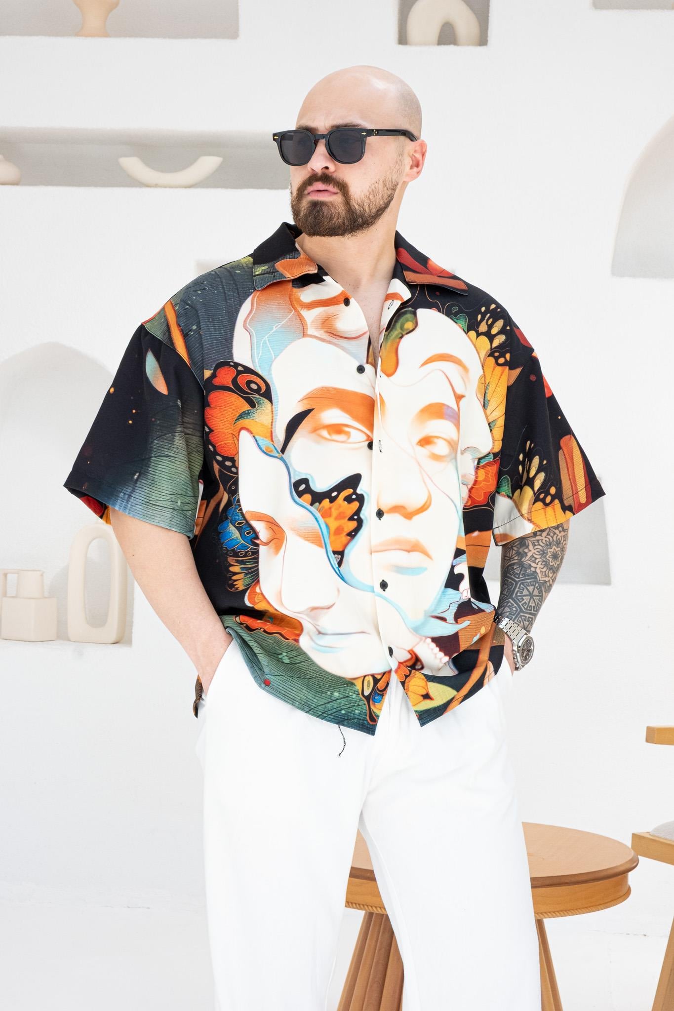 Desenli Dubble Hürrem Kumaş Oversize Gömlek (GM86)