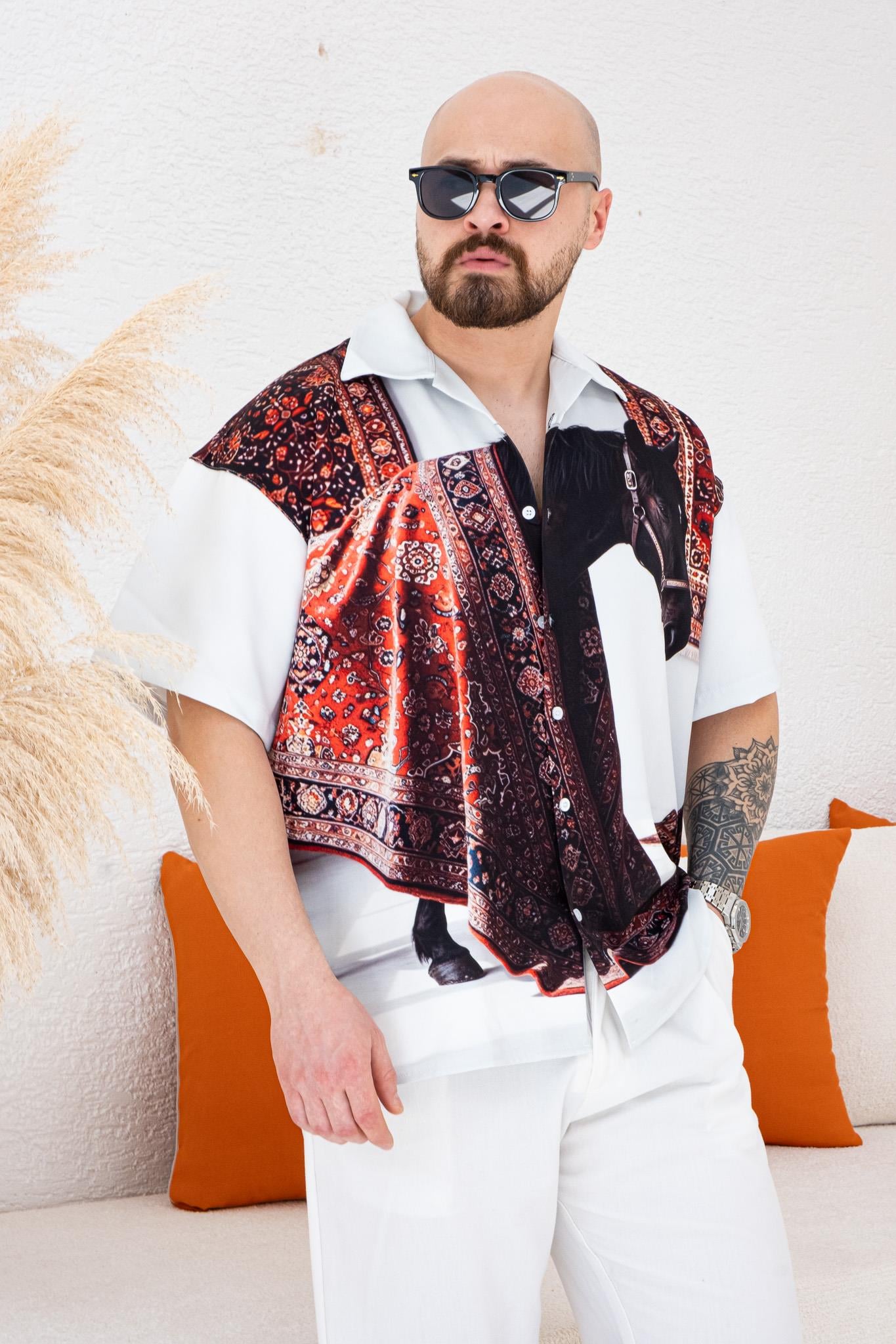 Desenli Dubble Hürrem Kumaş Oversize Gömlek (GM87)