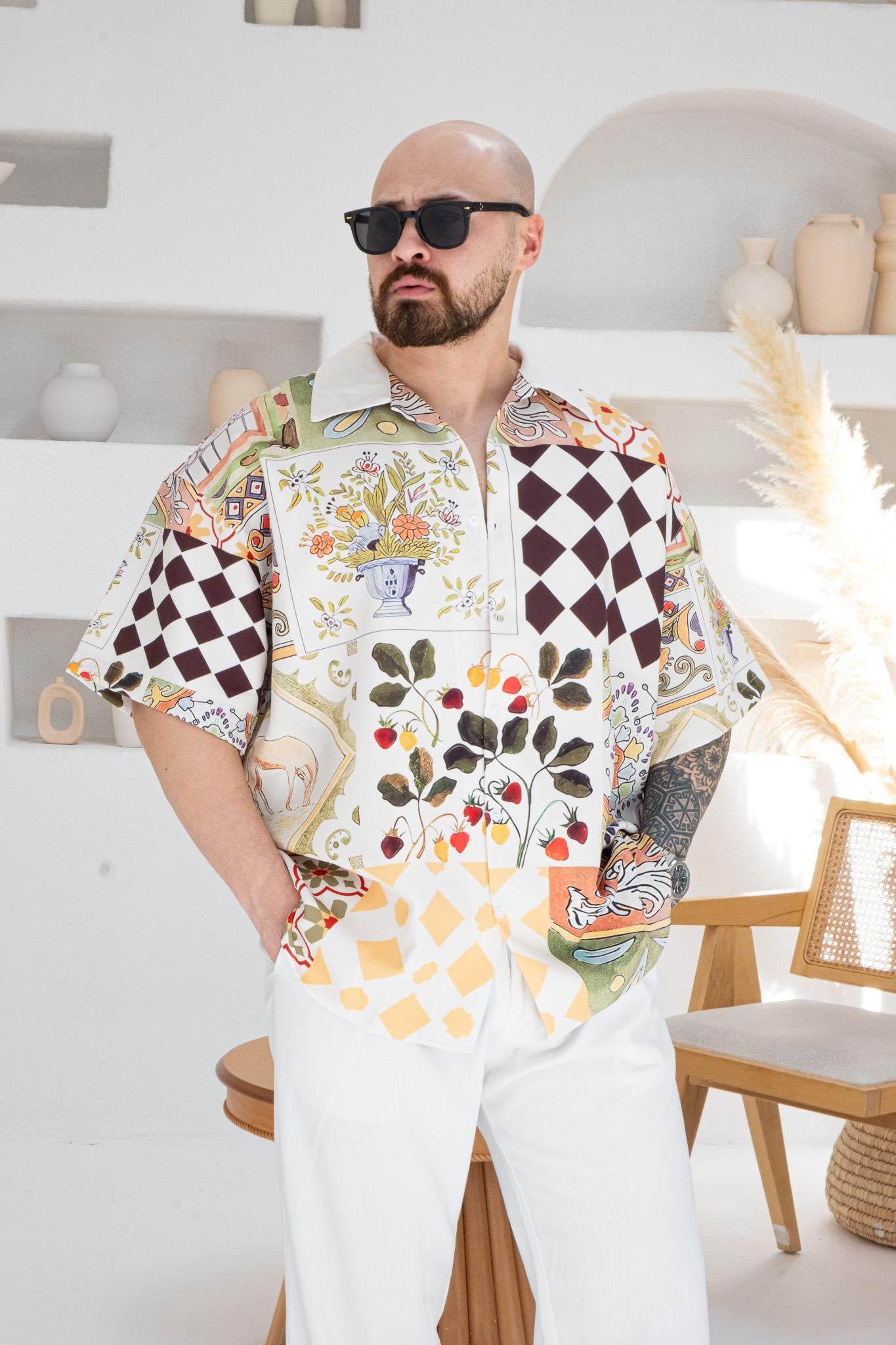 Desenli Dubble Hürrem Kumaş Oversize Gömlek (GM85)