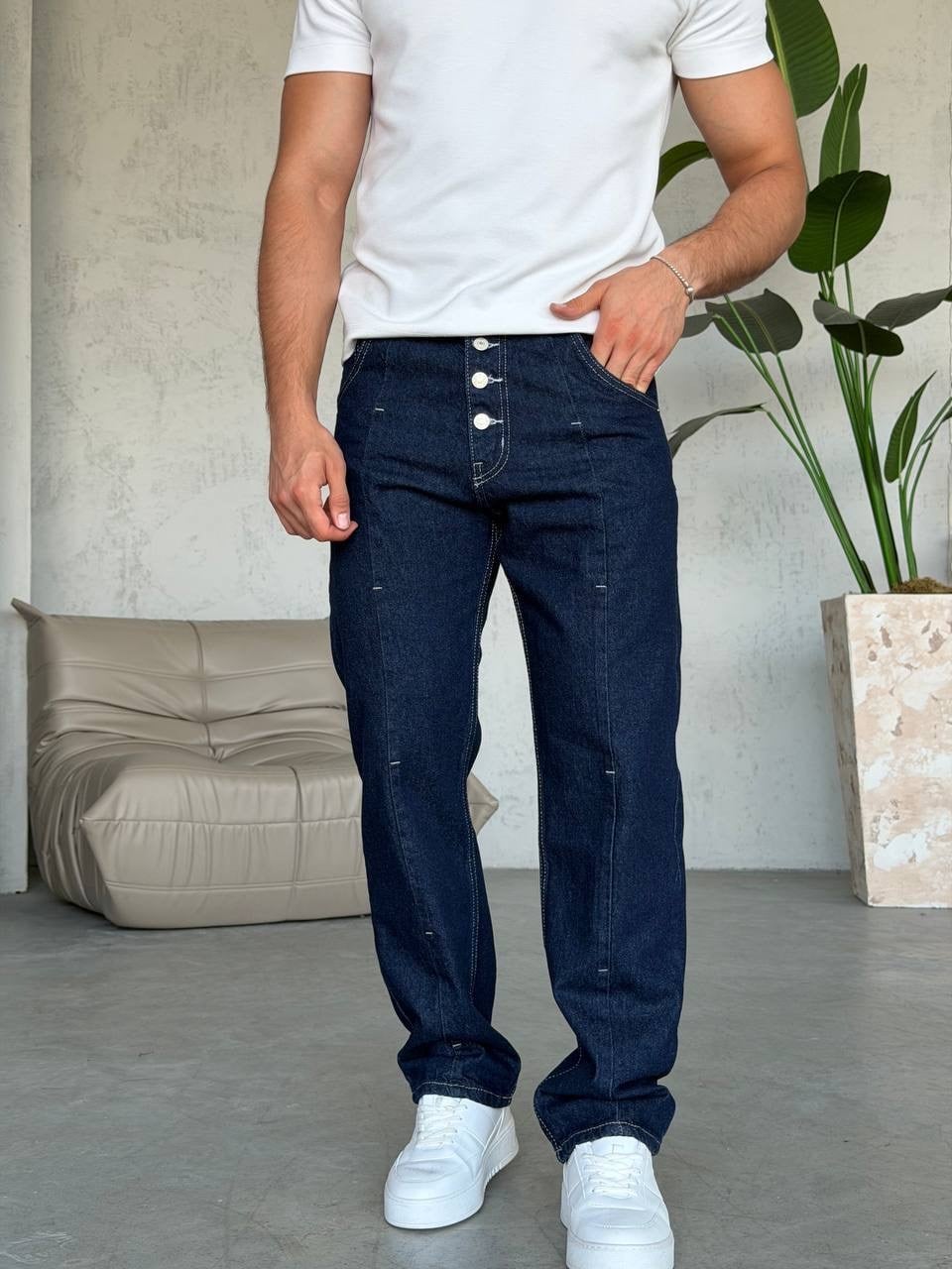 Düğme Ve Çima Detaylı Baggy Jean (KO65)