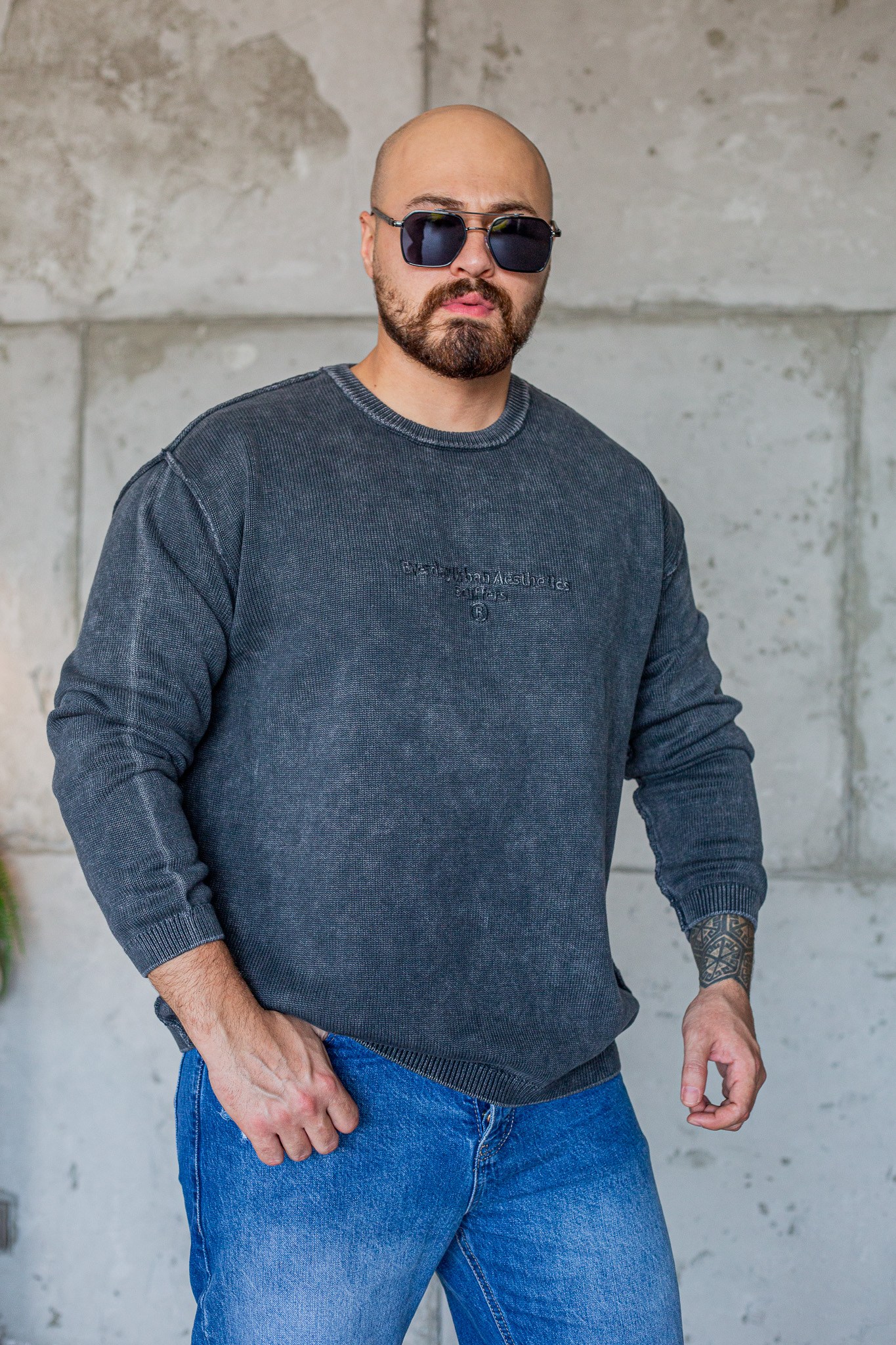 Düşük Omuzlu Dokulu Rahat Kesim Triko Sweatshirt (SVTS108)