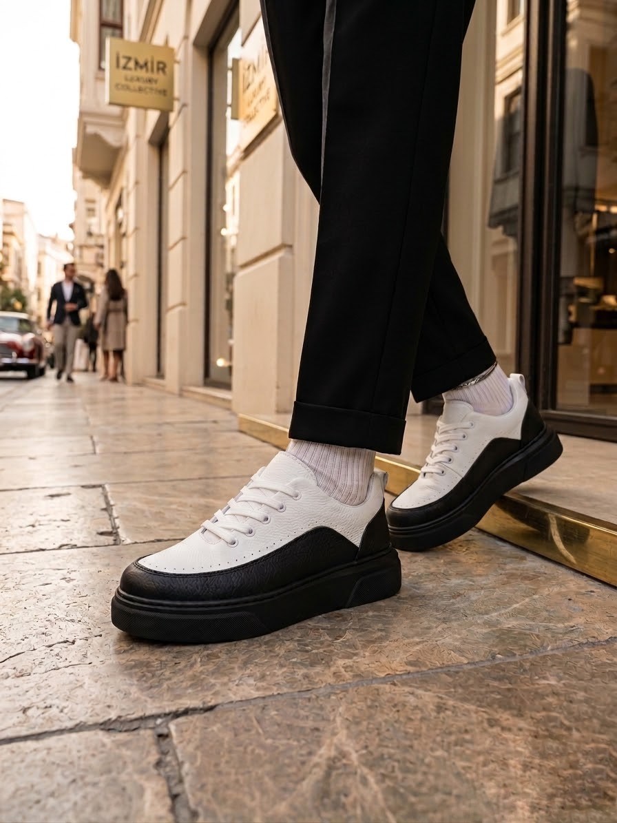 Erkek Deri Kalın Taban Günlük Sneaker Ayakkabı (AYKSB19)