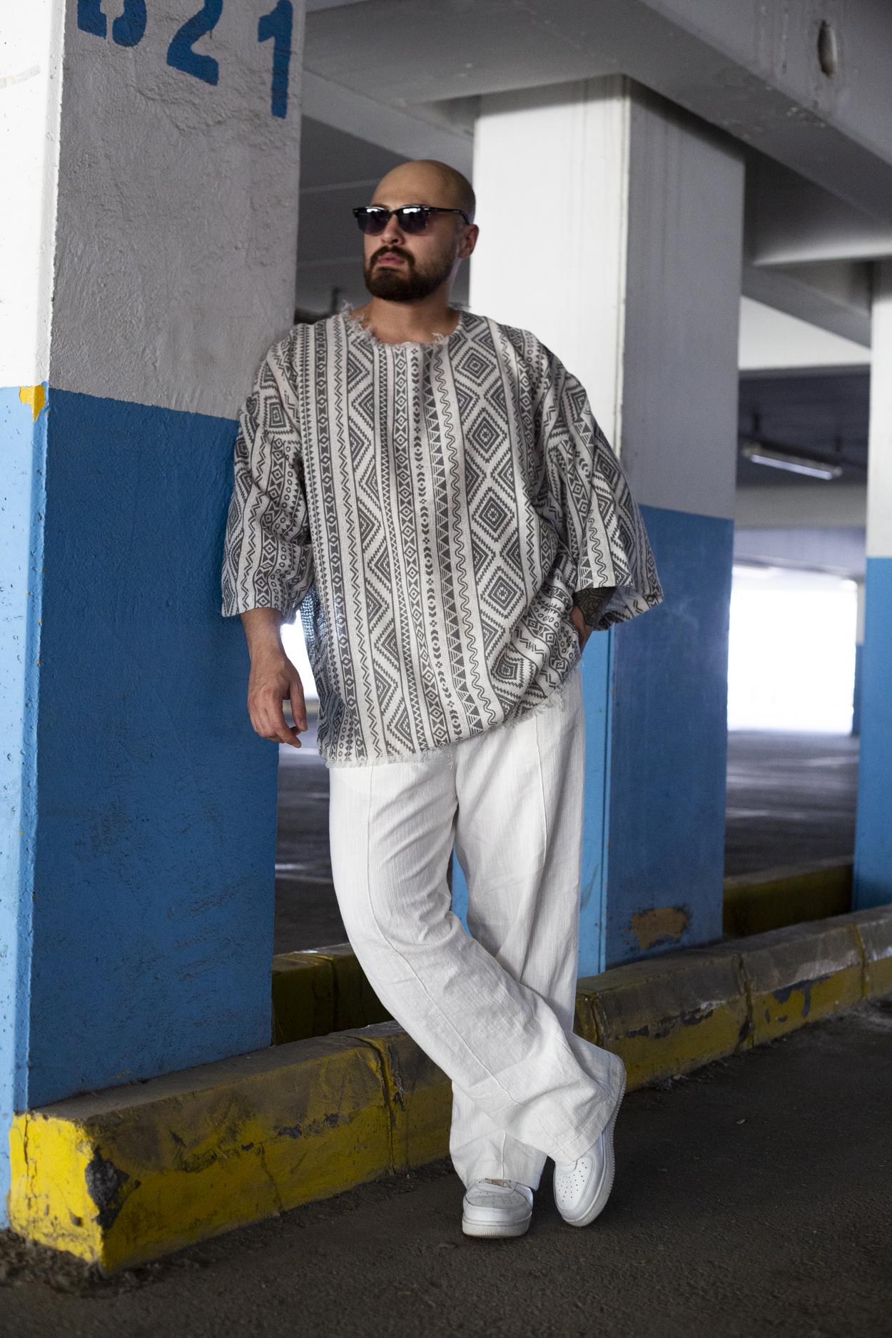 Etnik Desenli Rahat Kalıp Bohem Tshirt (TS89)