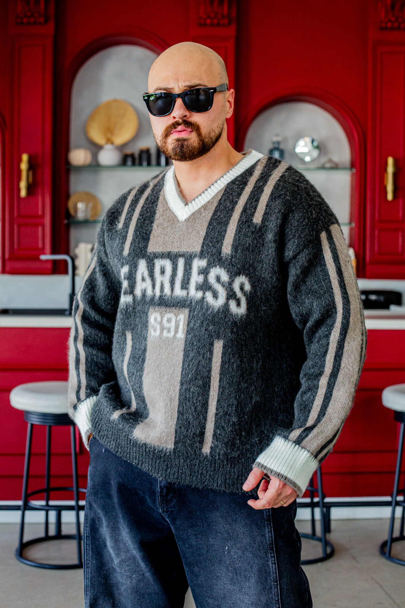 Fearless Yazılı Oversize Çizgili Triko (SVTK116)