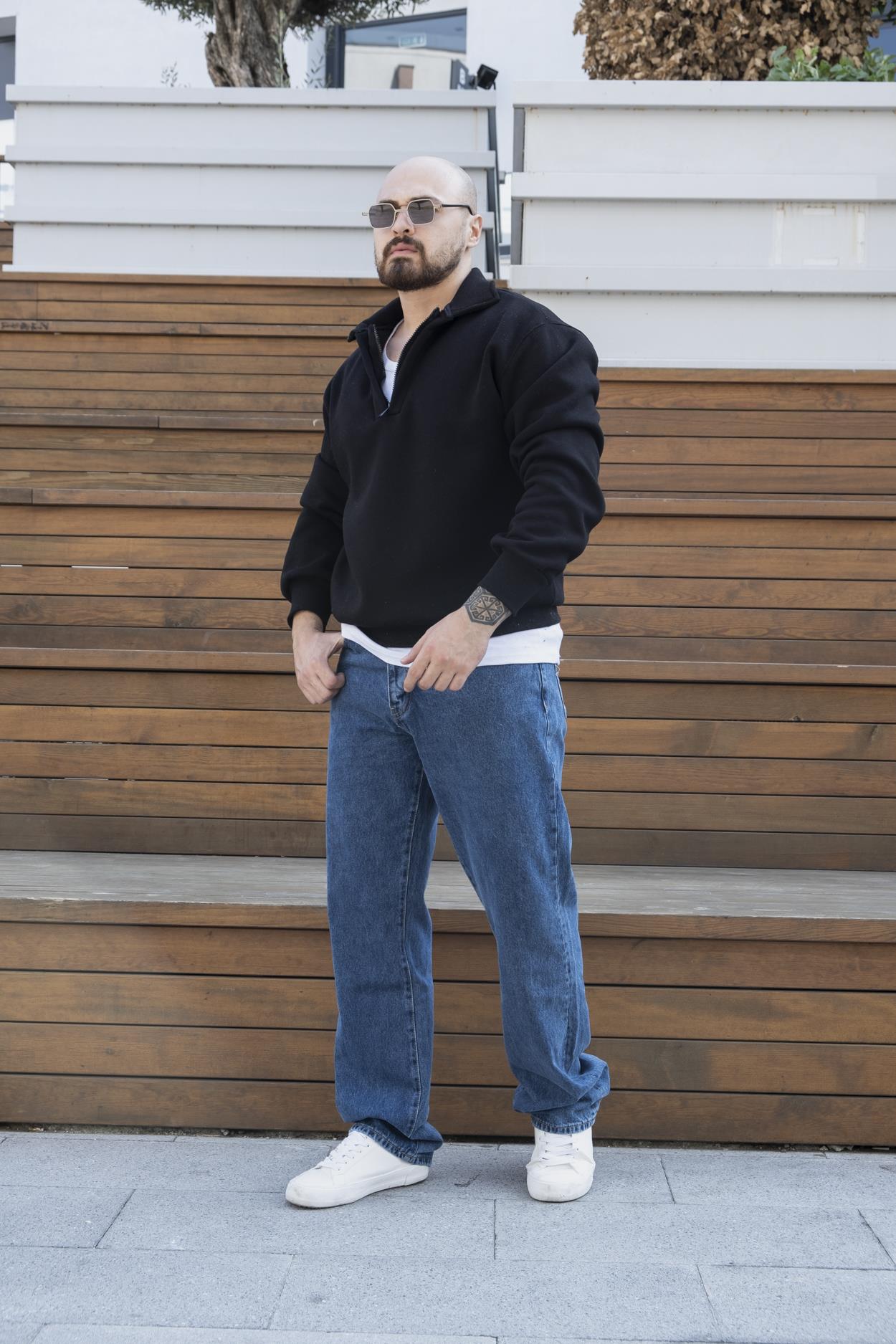 Fermuarlı Oversize Şardonlu Sweatshirt (SVTS21)