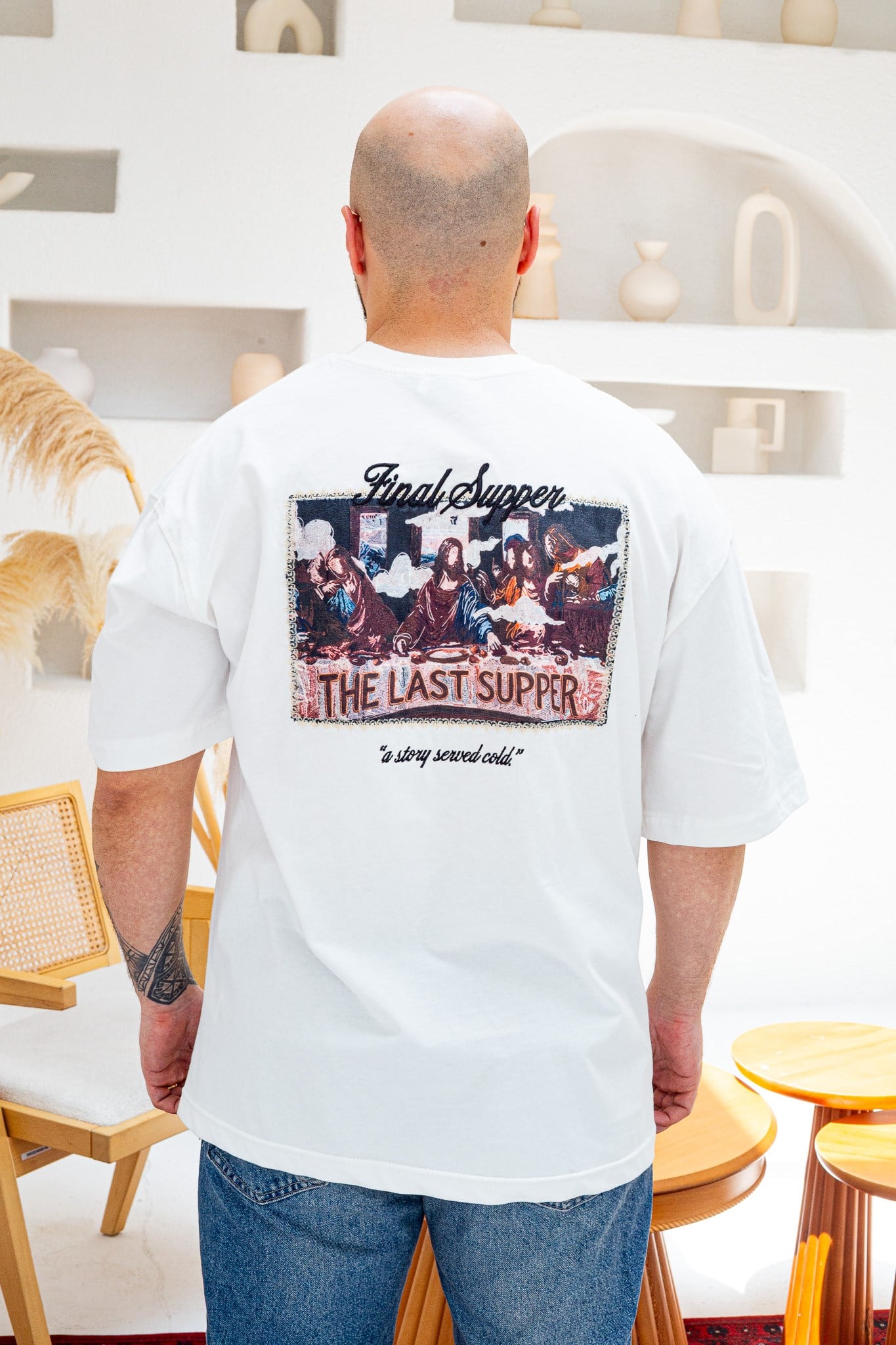 Final Supper Sırtı Sanat Nakışlı Oversize T-Shirt (TSB84)