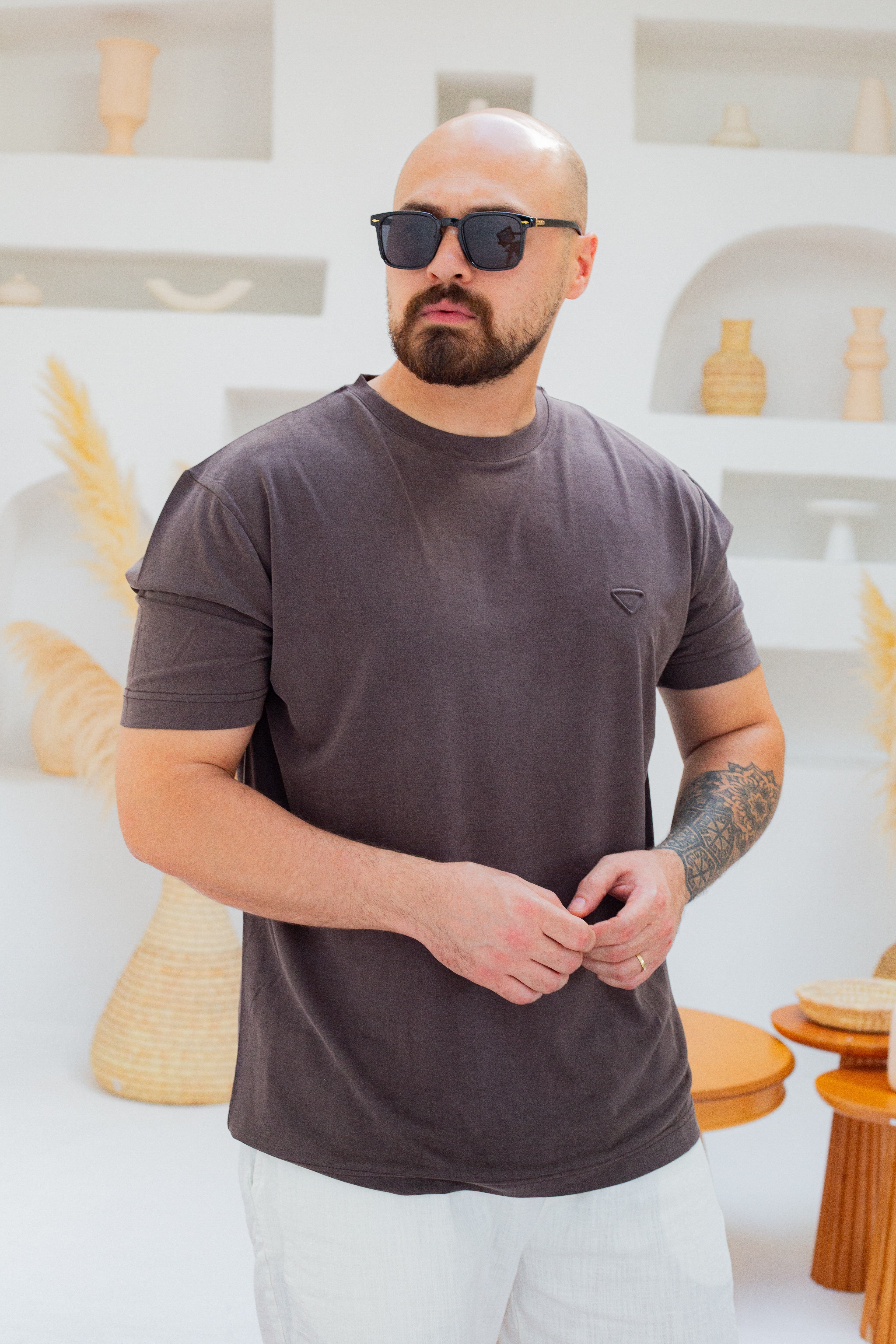 Fırçalı Tensel Kumaş Slim Fit T-Shirt (TSKA107)