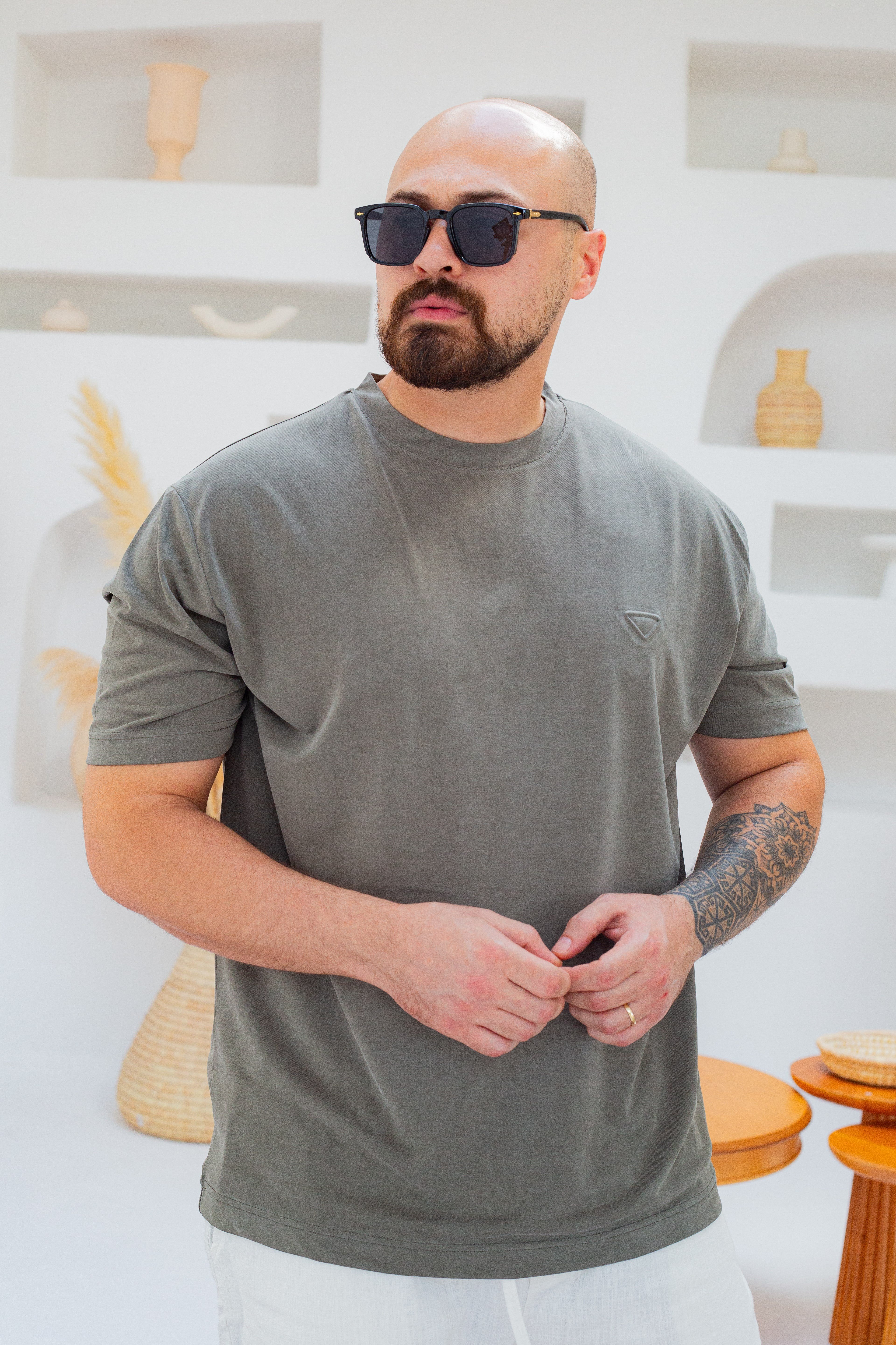 Fırçalı Tensel Kumaş Slim Fit T-Shirt (TSY107)