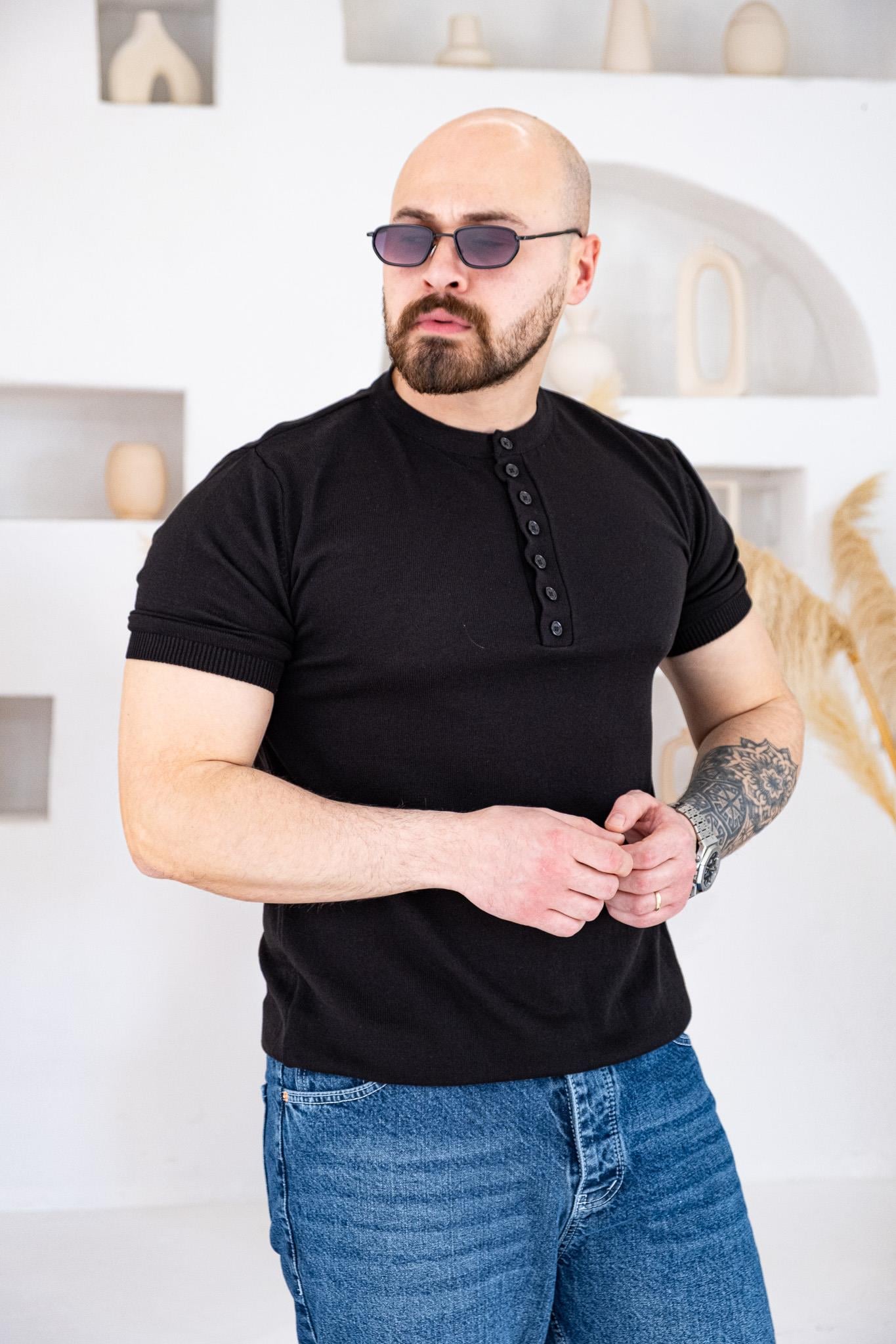 Henley Yaka İnce Örme Tasarım Triko T-shirt (TSS74)