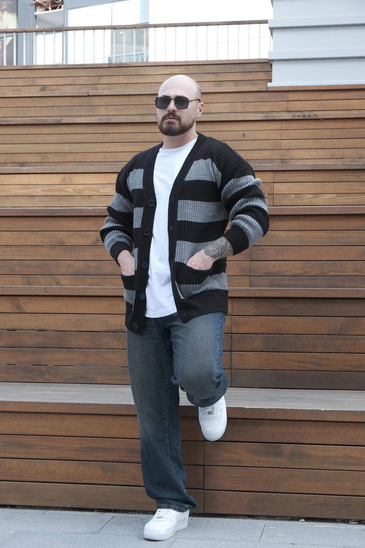 Kalın Çizgi Detaylı Hırka (MEVS25)