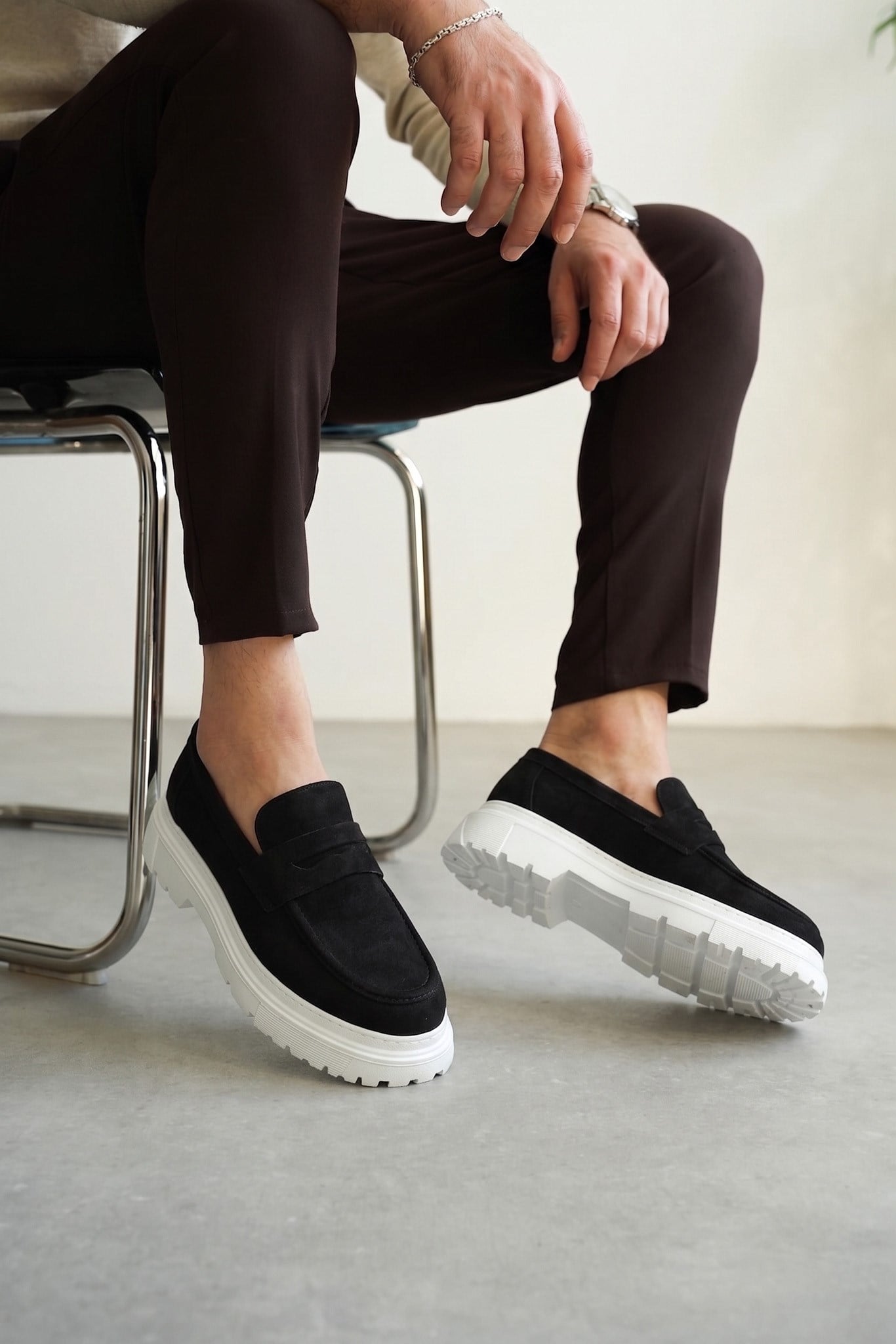 Kalın Taban Tasarım Deri Loafer Ayakkabı (AYKSB15)