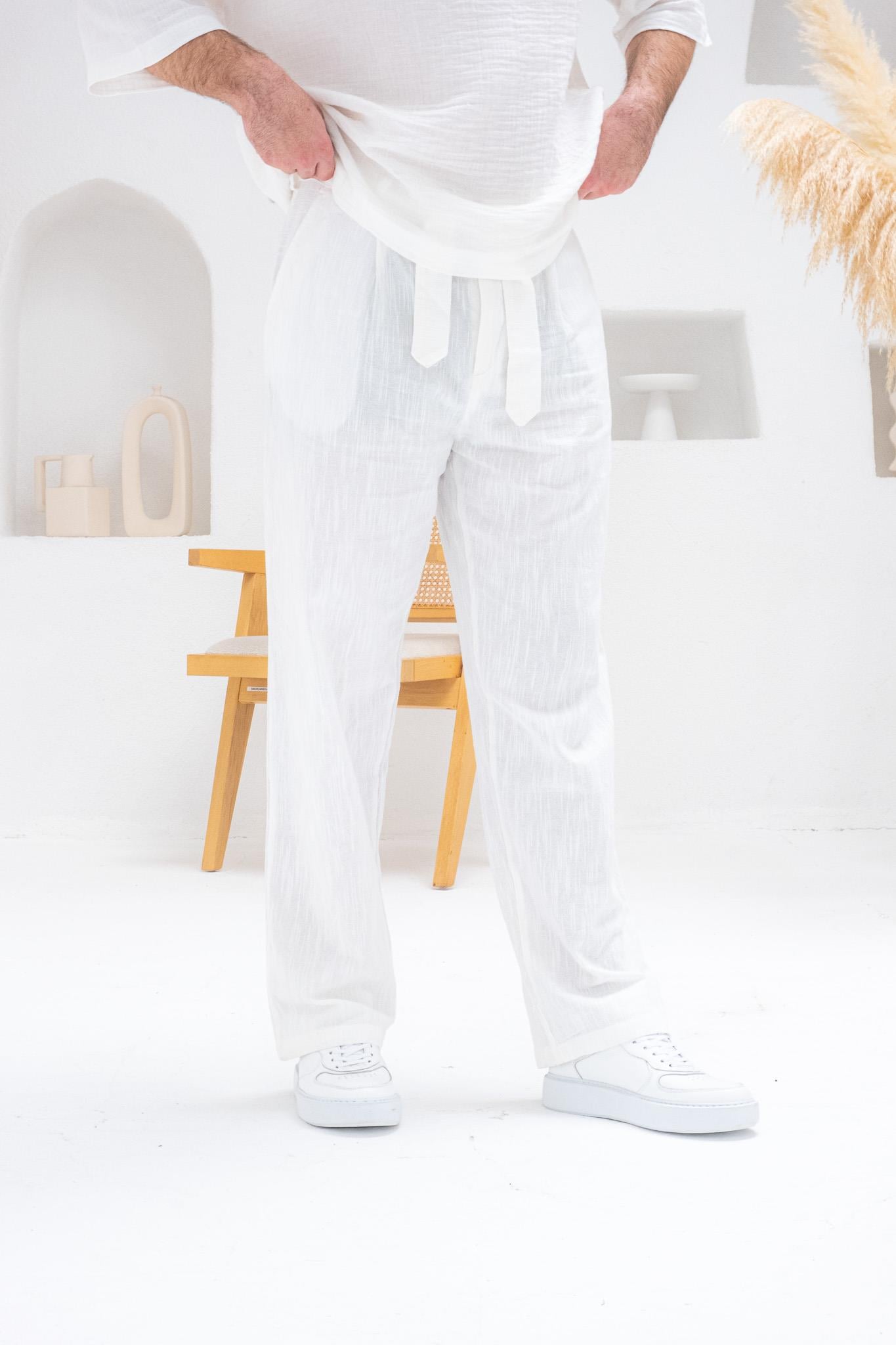 Kemer Detaylı Keten Baggy Pantolon (JGB31)