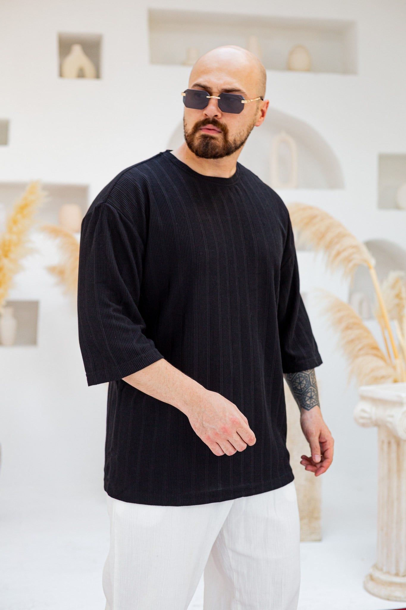 Kendinden Desenli Oversize T-Shirt (TSS98)