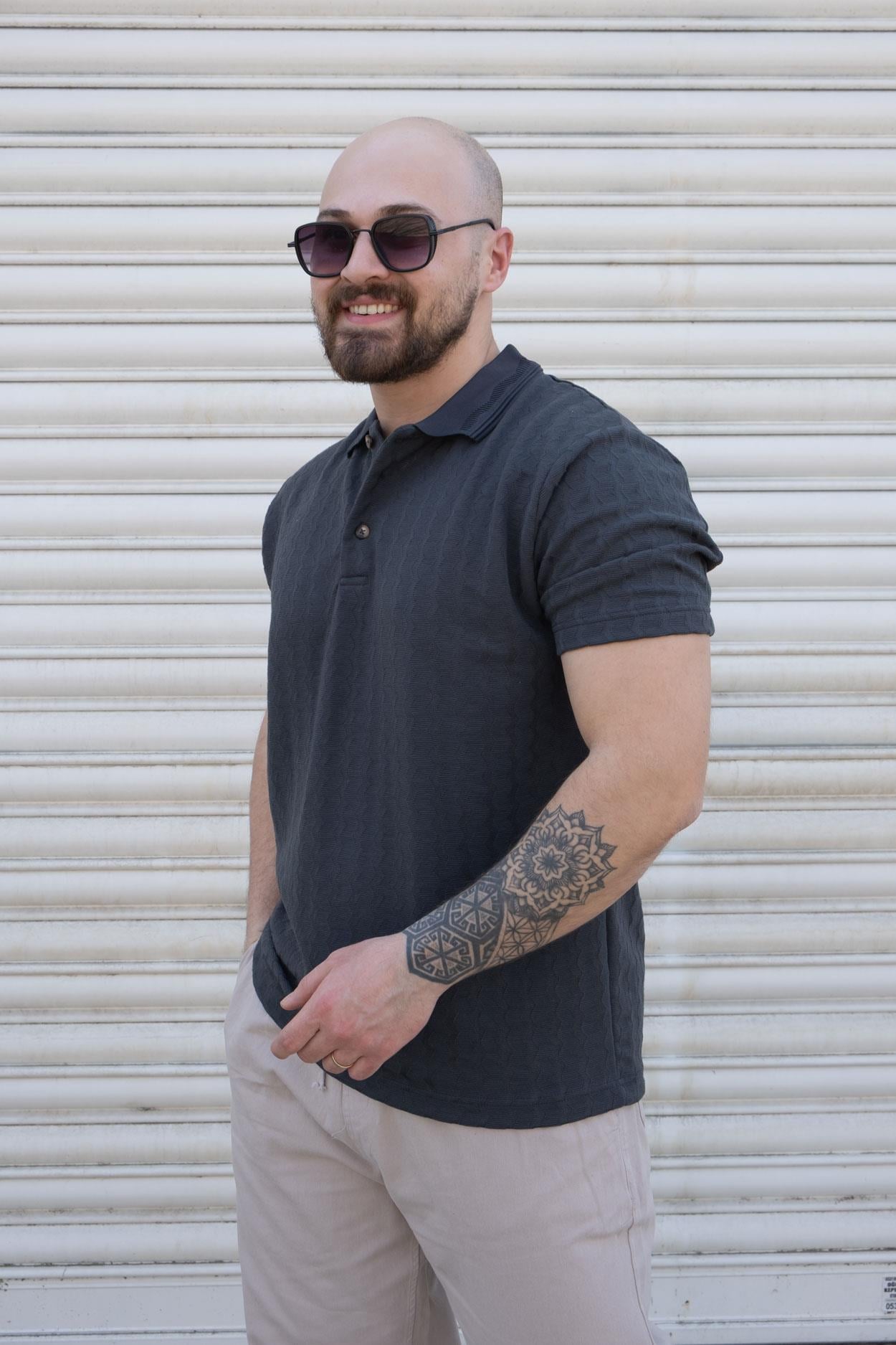 Kendinden Desenli Polo Yaka T-Shirt (TSY03)