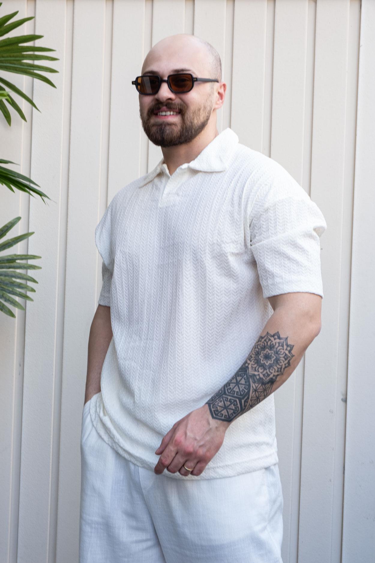Kendinden Desenli Rahat Kalıp Polo Yaka T-Shirt (TSB32)