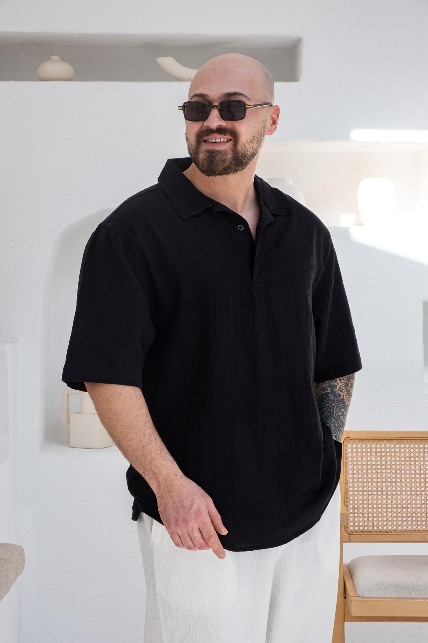 Krinkıl Kumaş Rahat Kalıp Polo Yaka T-Shirt (TSS42)