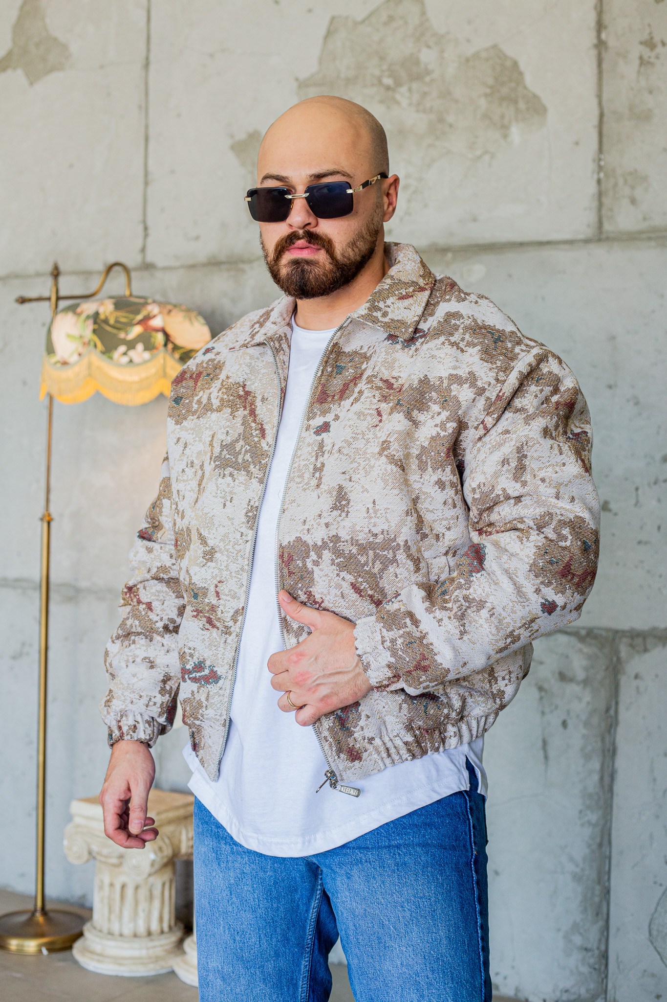 Oversize Abstract Desenli Dokuma Sokak Stili Mont (MTK77)