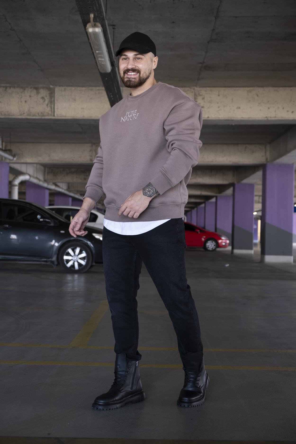 Oversize Baskılı Şardonlu Sweatshirt (SVTK15)