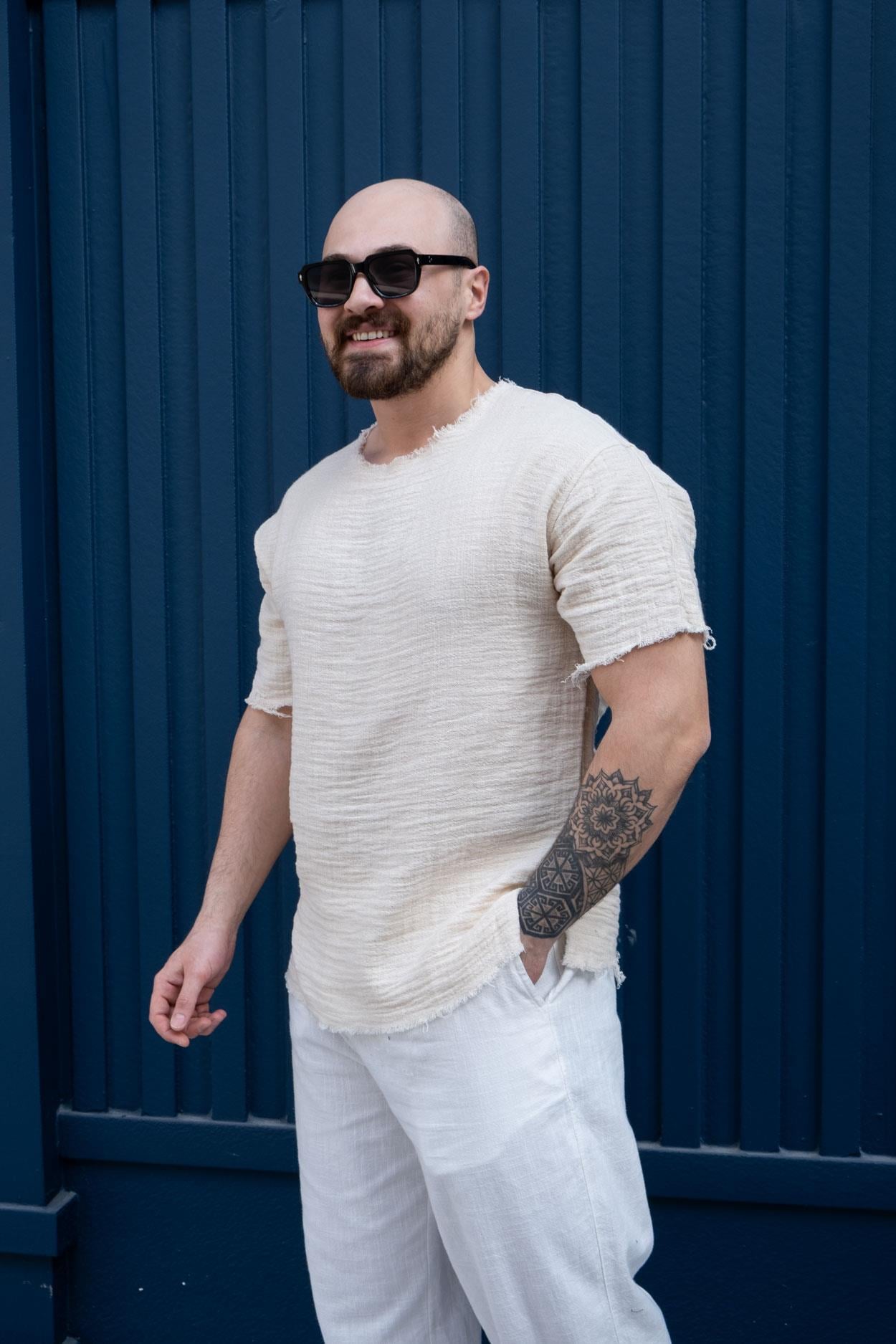 Pis Yaka Rahat Kalıp Keten T-Shirt (TSK11)